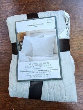 Threshold Garment Washed Paisley Stitch Sham in Light Gray